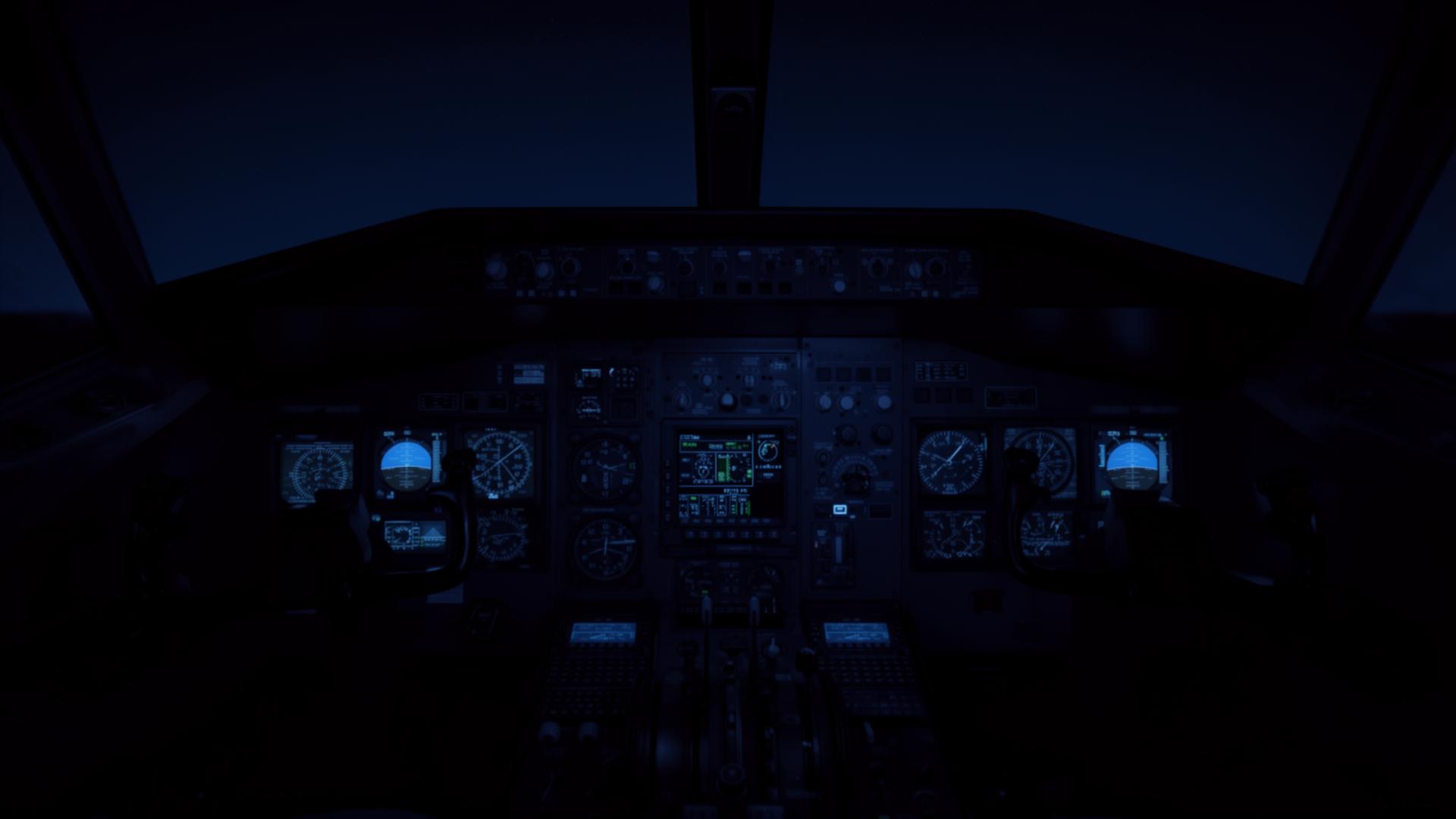 Cockpit instrument panel at night